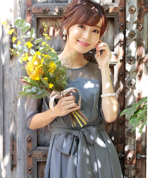 ウエストリボンフィッシュテールドレス 結婚式 ワンピース パーティードレス 結婚式