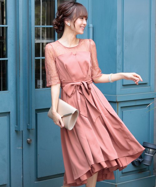 ウエストリボンフィッシュテールドレス 結婚式 ワンピース パーティードレス 結婚式