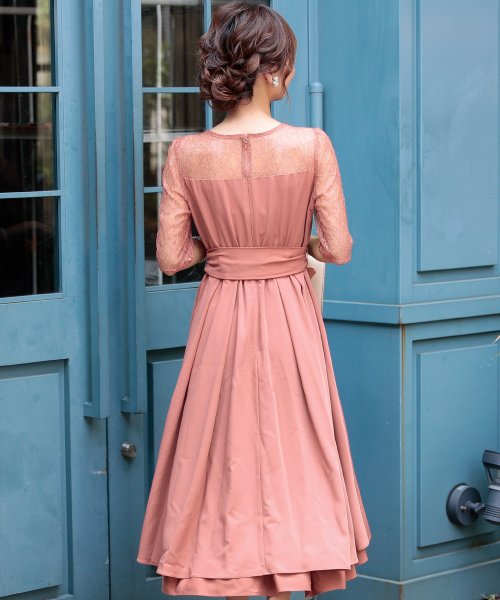 ウエストリボンフィッシュテールドレス 結婚式 ワンピース パーティードレス 結婚式