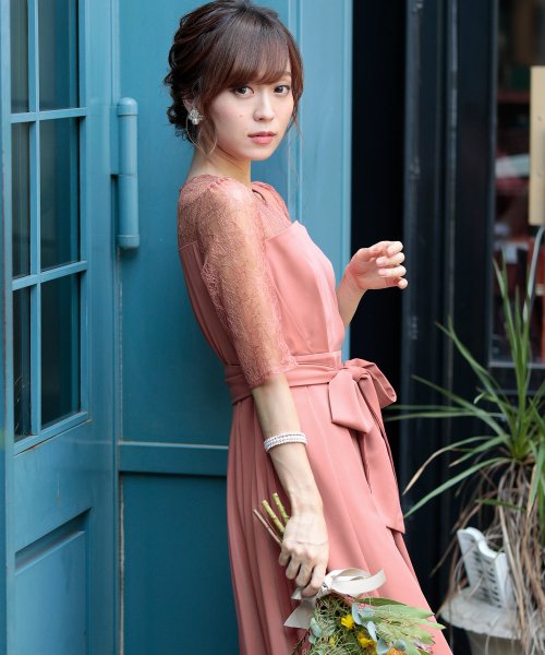 ウエストリボンフィッシュテールドレス 結婚式 ワンピース パーティードレス 結婚式