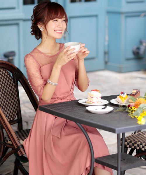 ウエストリボンフィッシュテールドレス 結婚式 ワンピース パーティードレス 結婚式