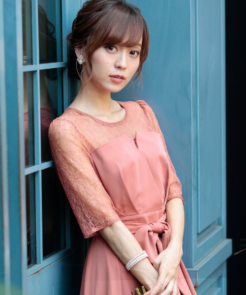 ウエストリボンフィッシュテールドレス 結婚式 ワンピース パーティードレス 結婚式