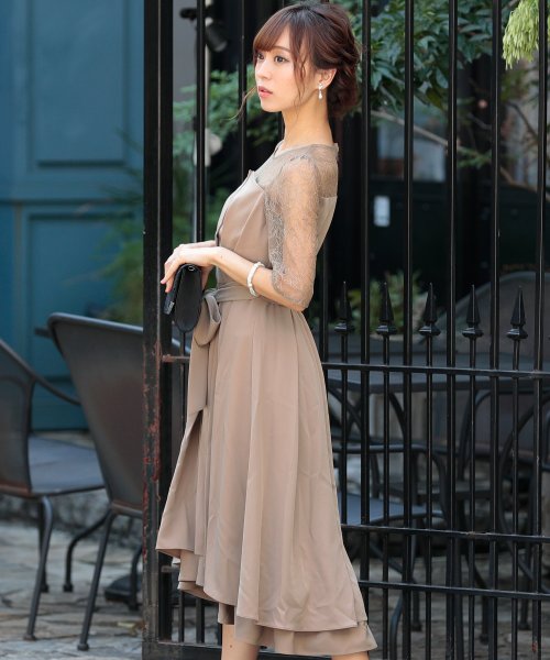 ウエストリボンフィッシュテールドレス 結婚式 ワンピース パーティードレス 結婚式