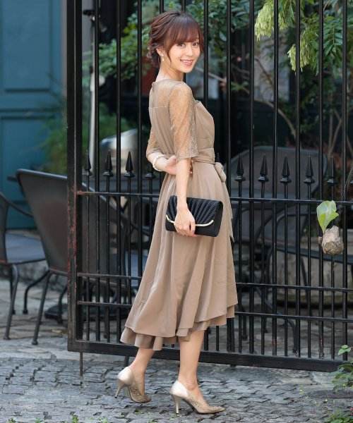 ウエストリボンフィッシュテールドレス 結婚式 ワンピース パーティードレス 結婚式