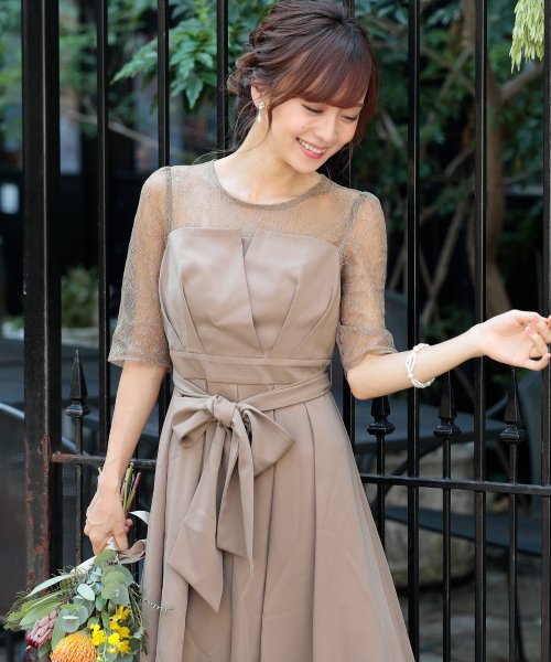 ウエストリボンフィッシュテールドレス 結婚式 ワンピース パーティードレス 結婚式