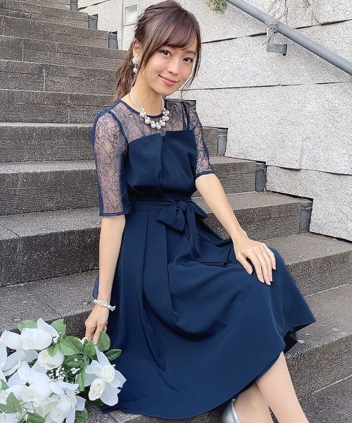 ウエストリボンフィッシュテールドレス 結婚式 ワンピース パーティードレス 結婚式