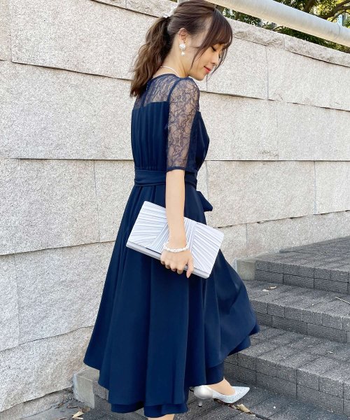 ウエストリボンフィッシュテールドレス 結婚式 ワンピース パーティードレス 結婚式