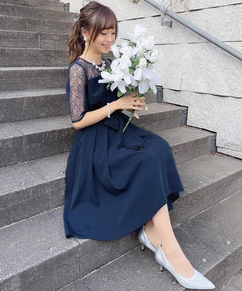 ウエストリボンフィッシュテールドレス 結婚式 ワンピース パーティードレス 結婚式