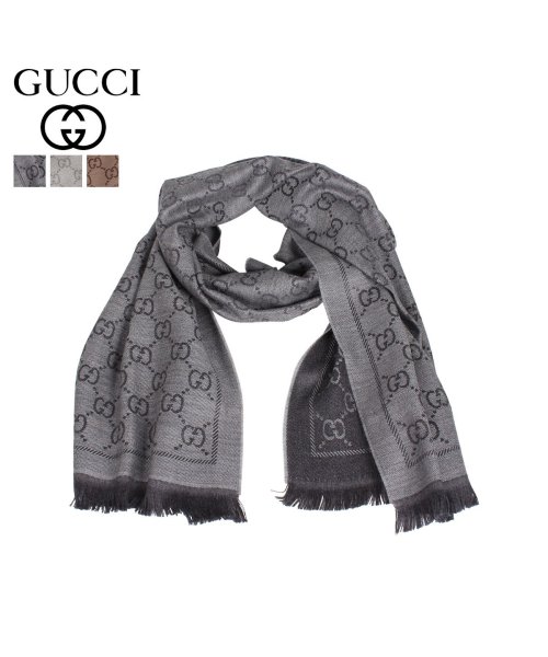 グッチ Gucci マフラー スカーフ メンズ レディース イタリア製 Scarf ライト グレー ブラウン g0 グッチ Gucci Magaseek