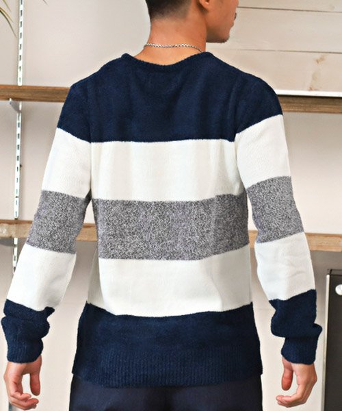 モールボーダーセーター ニット メンズ セーター シャギー ボーダー 秋冬 ラグスタイル Luxstyle Magaseek