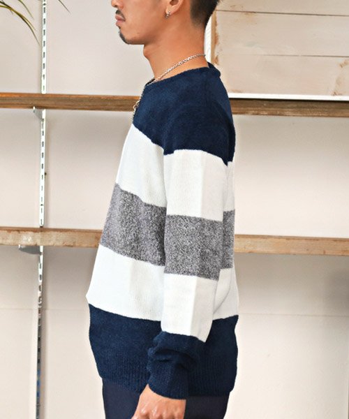 モールボーダーセーター ニット メンズ セーター シャギー ボーダー 秋冬 ラグスタイル Luxstyle Magaseek