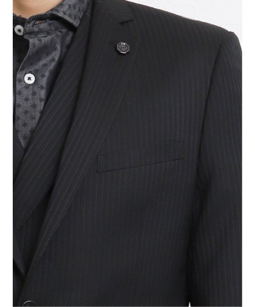 光沢スリムフィット3ピーススーツ シャドーストライプ黒 オム/renoma レノマ