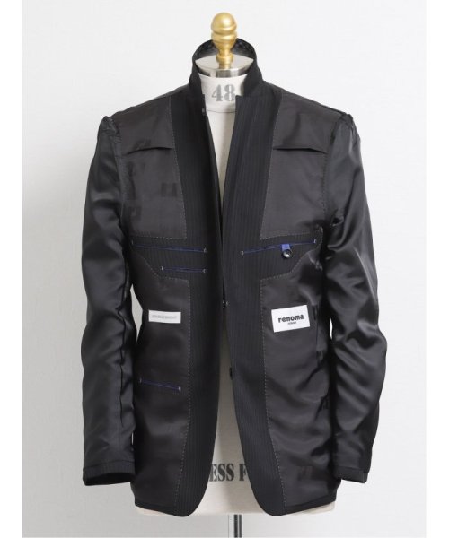 光沢スリムフィット3ピーススーツ シャドーストライプ黒 オム/renoma レノマ