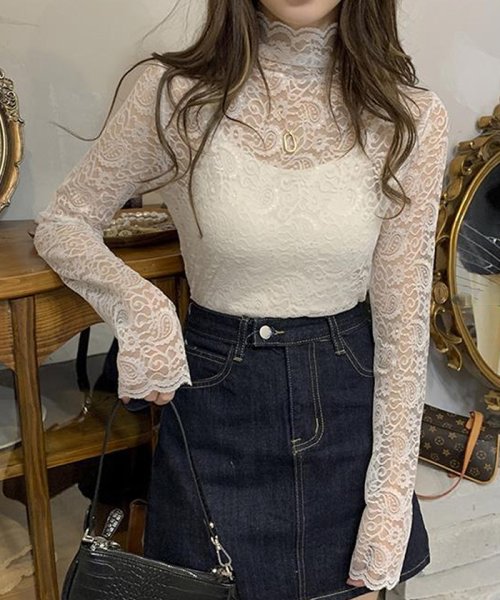 セール Off 総レース ブラウス レディース シースルー トップス ペイズリー柄 ハイネック インナー セクシー カットソー おしゃれ ミニミニストア Miniministore Magaseek