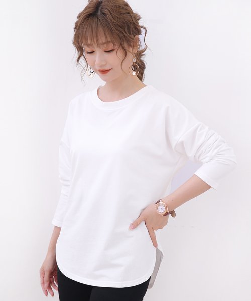 レディースファッション通販 Tシャツ レディース 長袖tシャツ ロングティーシャツ カットソー プルオーバー ロングtシャツ ゆったり 春 秋フリーサイズ オシ ドゥーベル Doux Belle Magaseek