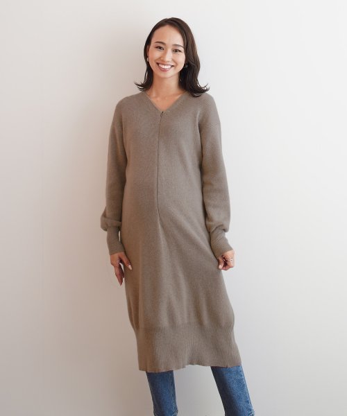 チョコア Chocoa 授乳アンゴラニットワンピース マタニティ服 授乳服 マタニティワンピース 授乳ワンピース アンゴラ ニットワンピース チュニック 妊婦 妊娠 産前産後 春夏秋 Magaseek