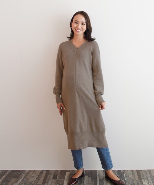 チョコア Chocoa 授乳アンゴラニットワンピース マタニティ服 授乳服 マタニティワンピース 授乳ワンピース アンゴラ ニットワンピース チュニック 妊婦 妊娠 産前産後 春夏秋 Magaseek