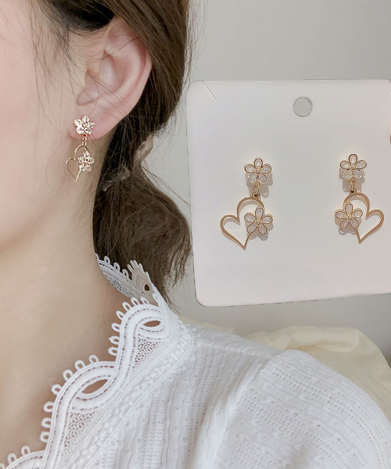 レディース18K ピアス ロングピアス チェーンピアス ハートモチーフ ヘアライン加工