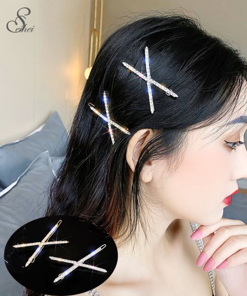 セール キラキラヘアピン ヘア留め ヘアアクセサリー クロスヘアピン 前髪 かわいい ゴールド オシャレ 髪飾り 上品 パーティー飾り セイヘイショップ Seiheishop Magaseek