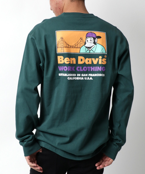 【BEN DAVIS】ベンデイビス Tシャツ バック プリント 長袖 ロンT ロンティー ロング ティーシャツ ストリート アメカジ カジュアル