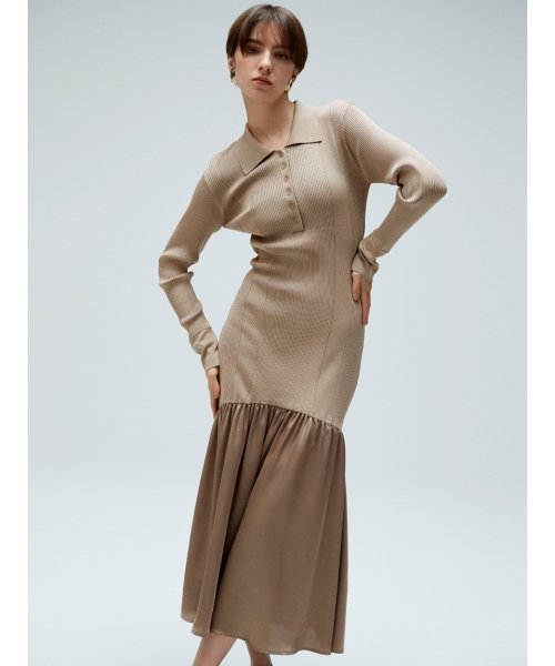 雑誌掲載 サテンフレアポロワンピース