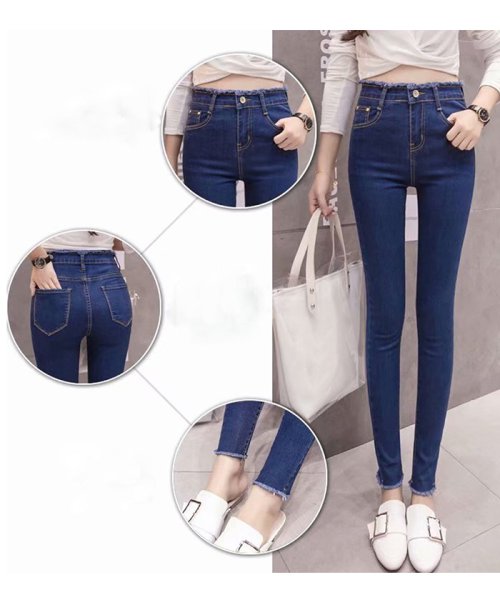 デニムパンツ レディース スキニー パンツ ジーパン 無地 フリンジ 九分丈 ダメージ加工 ストレッチ ボトムス カジュアル ミニミニストア Miniministore Magaseek