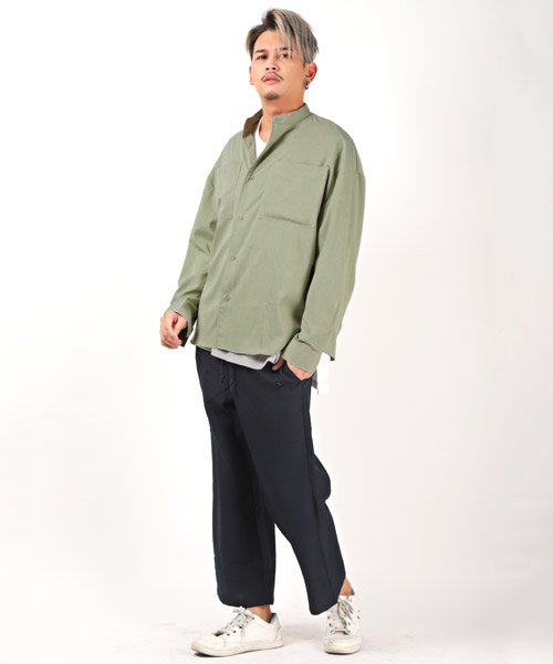 セール 15 Off スタンドカラーbigシャツ 長袖シャツ メンズ ビッグシルエット スタンドカラー 無地 ラグスタイル Luxstyle Magaseek