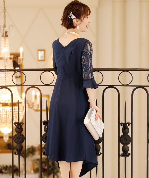 タック スリット ワンピース ロングスカート 結婚式ワンピース 二次会 謝恩会 セレモニー大きいサイズ対応フォーマルパーティードレス プールヴー Pourvous Magaseek