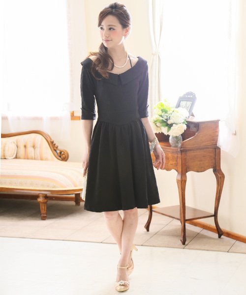 ジャガードスカートワンピース 結婚式ワンピース 同窓会 成人式 セレモニー大きいサイズ対応フォーマルパーティードレス プールヴー Pourvous Magaseek