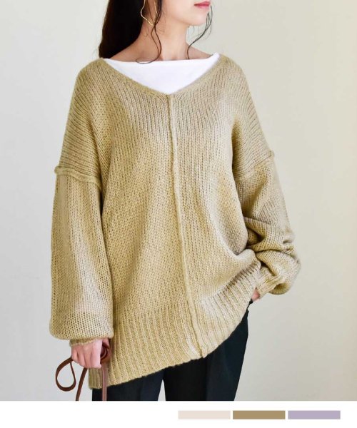 ARGO TOKYO(アルゴトウキョウ)/Vneck Outlinking knit pullover 25005　Vネックアウトリンキングニットプルオーバー　ニットプルオーバー　ニットトップス　Vネッ/img01