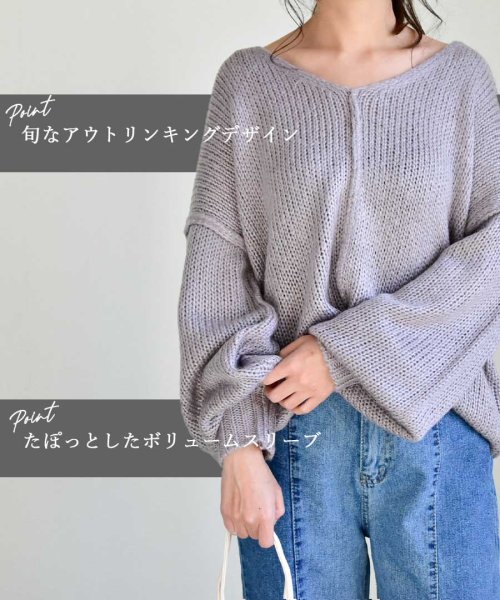 ARGO TOKYO(アルゴトウキョウ)/Vneck Outlinking knit pullover 25005　Vネックアウトリンキングニットプルオーバー　ニットプルオーバー　ニットトップス　Vネッ/img03