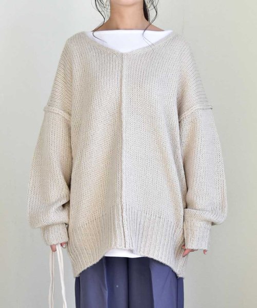 ARGO TOKYO(アルゴトウキョウ)/Vneck Outlinking knit pullover 25005　Vネックアウトリンキングニットプルオーバー　ニットプルオーバー　ニットトップス　Vネッ/img25