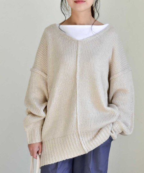 ARGO TOKYO(アルゴトウキョウ)/Vneck Outlinking knit pullover 25005　Vネックアウトリンキングニットプルオーバー　ニットプルオーバー　ニットトップス　Vネッ/img26