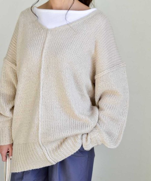 ARGO TOKYO(アルゴトウキョウ)/Vneck Outlinking knit pullover 25005　Vネックアウトリンキングニットプルオーバー　ニットプルオーバー　ニットトップス　Vネッ/img28