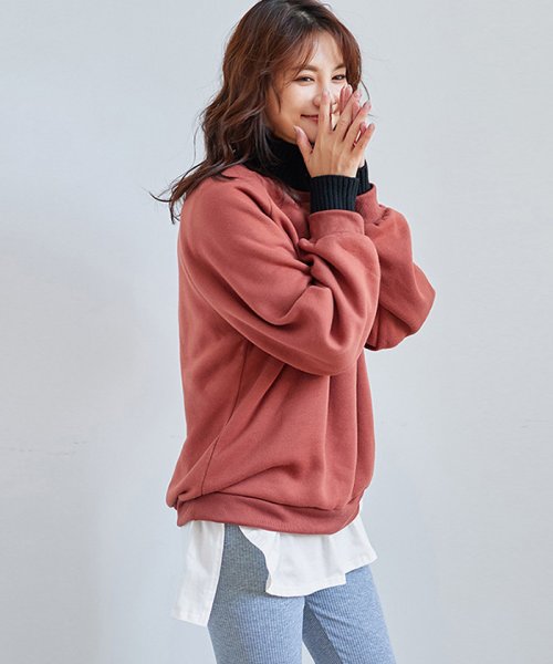 セール 付け裾 カットソー Tシャツ レディース スリット レイヤード風 トップス 重ね着 インナー イレギュラーヘム つけ裾 無地 着回し ミニミニストア Miniministore Magaseek