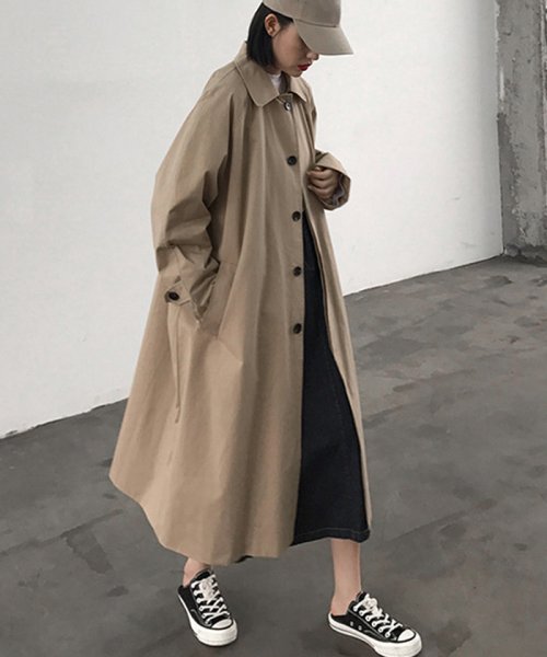 トレンチコート レディース 春秋 ロングコート 着やせ チェスターコート 膝下 カジュアル ジャケット 体型カバー アウター ミニミニストア Miniministore Magaseek