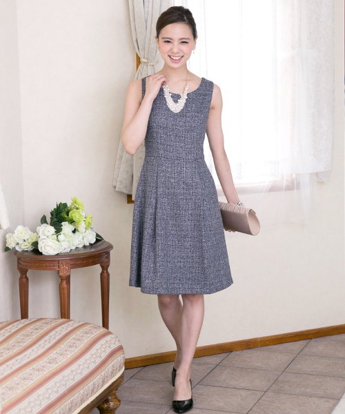 ツイードフレアワンピース 結婚式ワンピース 同窓会 成人式 セレモニー大きいサイズ対応フォーマルパーティードレス プールヴー Pourvous Magaseek