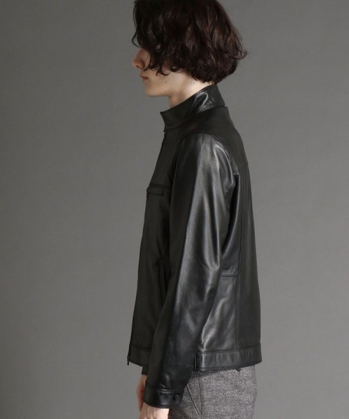 【ex/tra】スタンドカラーレザーブルゾン 