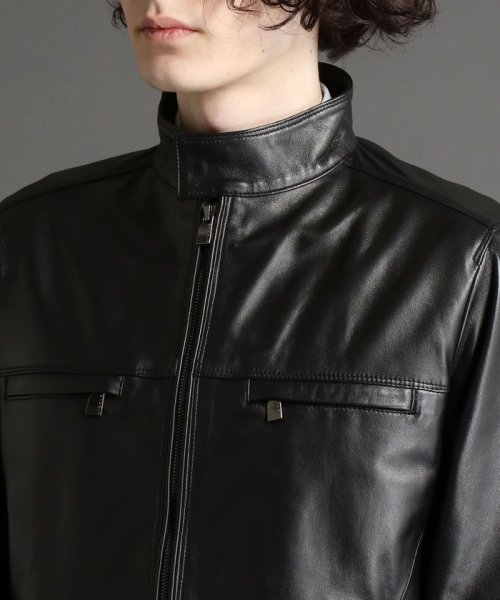 【ex/tra】スタンドカラーレザーブルゾン 