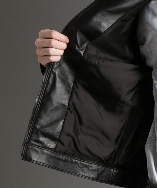 【ex/tra】スタンドカラーレザーブルゾン 