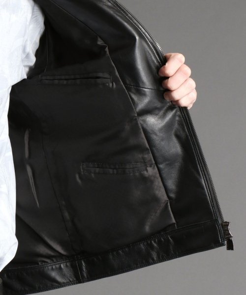【ex/tra】スタンドカラーレザーブルゾン 
