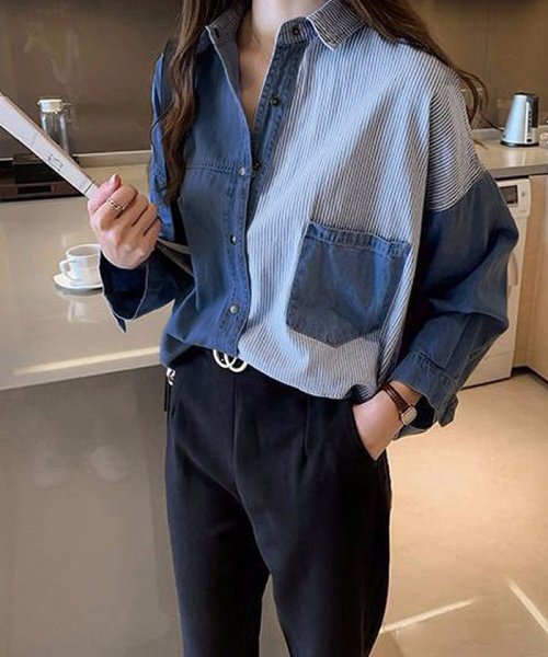 セール デニム風シャツブラウス レディース 長袖シャツ 春服 切り替え トップス ストライプ柄シャツ 着やせ 異素材切替シャツ おしゃれ ミニミニストア Miniministore Magaseek セール デニム風シャツブラウス レディース 長袖シャツ 春服 切り替え トップス ストライプ柄シャツ 着やせ 異素材切替シャツ おしゃれ ミニミニストア Miniministore Magaseek