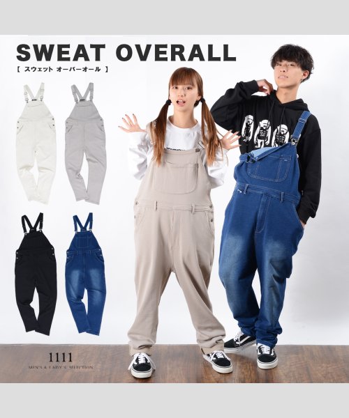 1111clothing(ワンフォークロージング)/スウェット オーバーオール メンズ レディース サロペット つなぎ オールインワン サスペンダーパンツ スウェットパンツ 韓国 ファッション 春 ペアルック カ/img01