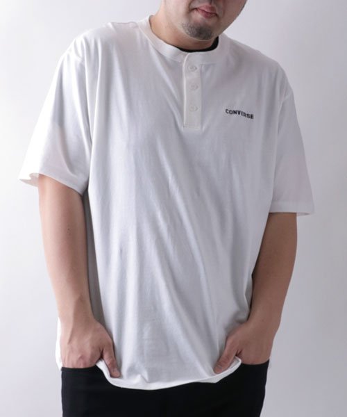 MARUKAWA(大きいサイズのマルカワ)/【CONVERSE】コンバース Tシャツ 大きいサイズ ヘンリーネック ワンポイント ロゴ 刺繍 半袖 ティーシャツ アメカジ カジュアル/img01