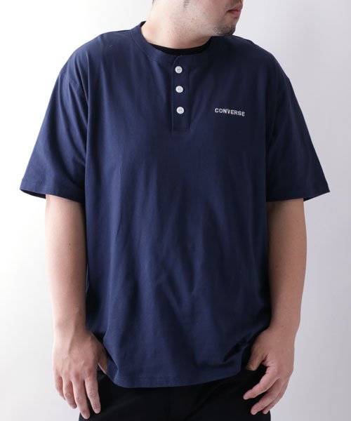 MARUKAWA(大きいサイズのマルカワ)/【CONVERSE】コンバース Tシャツ 大きいサイズ ヘンリーネック ワンポイント ロゴ 刺繍 半袖 ティーシャツ アメカジ カジュアル/img03