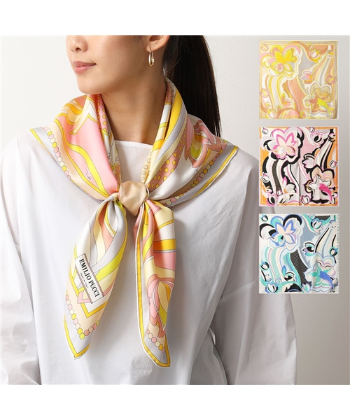 【EMILIO PUCCI(エミリオプッチ)】JR510 イタリア製 大判 シルク ストール スカーフ プッチ柄 90×90 レディース
