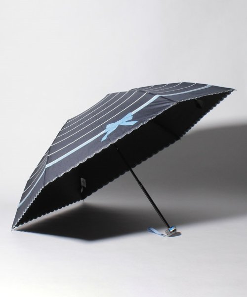LANVIN en Bleu(umbrella)(ランバンオンブルー（傘）)/LANVIN en Bleu（ランバン オン ブルー）晴雨兼用折りたたみ日傘　りぼんボーダー×スカラ刺繍/img01