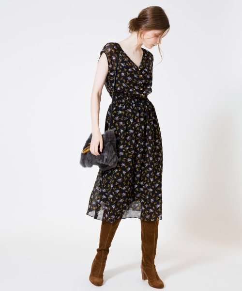 セール 楊柳フラワープリントギャザーワンピース アルアバイル Allureville Magaseek