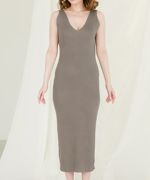 セール 前後vネックノースリーブリブニットワンピース ワンピース セクシー ニットワンピース ロング タイトワンピース 夏 ニット レディース Vネック ジュリアブティック Julia Boutique Magaseek