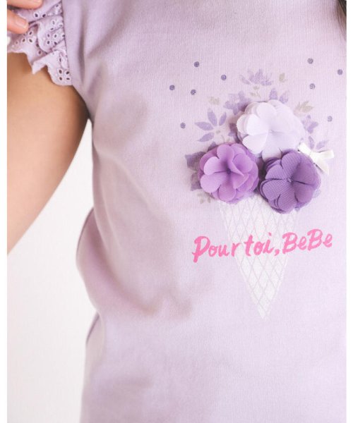 BeBe(ベベ)/スカラップ レース 袖  水彩風 フラワー ブーケ リボン Tシャツ（80～14/img10